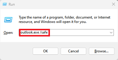 Touche Windows plus la touche R - Outlook exe safe