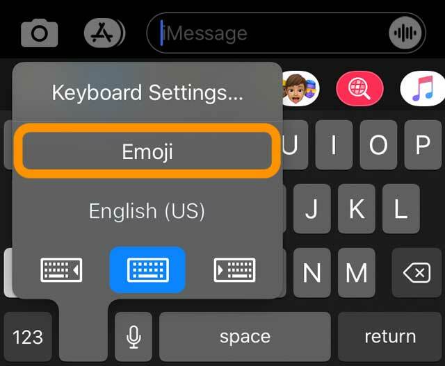 vyberte klávesnici emoji v aplikaci Zprávy