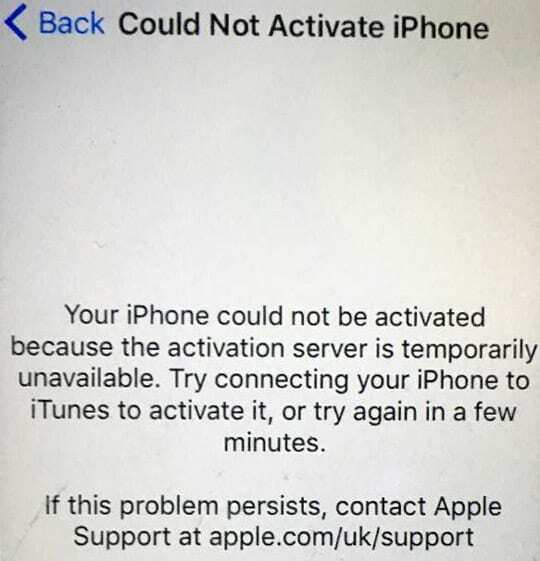 kan ikke aktivere iPhone, aktiveringsserveren er ikke tilgængelig