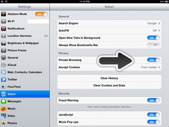 การท่องเว็บแบบส่วนตัวของ iOS ซาฟารี