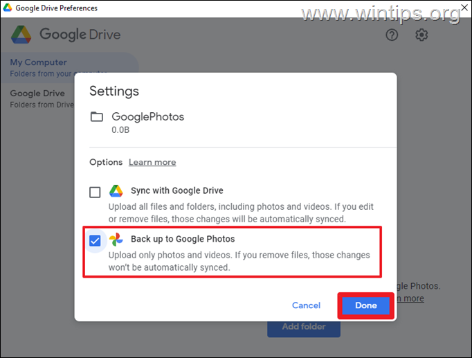 Esegui il backup su Google Foto