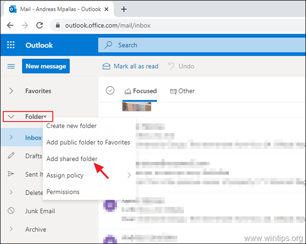 Dodaj udostępnioną skrzynkę pocztową — Outlook WEB