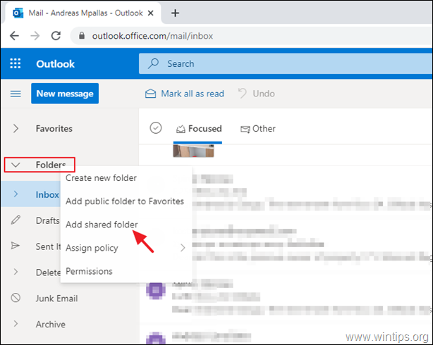 Přidat sdílenou poštovní schránku – Outlook WEB