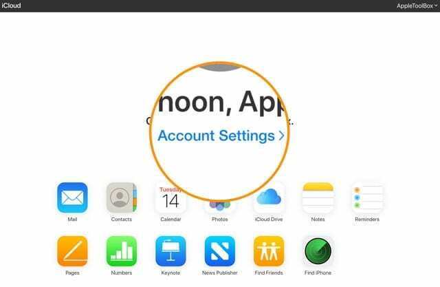 iCloud 웹사이트의 계정 설정