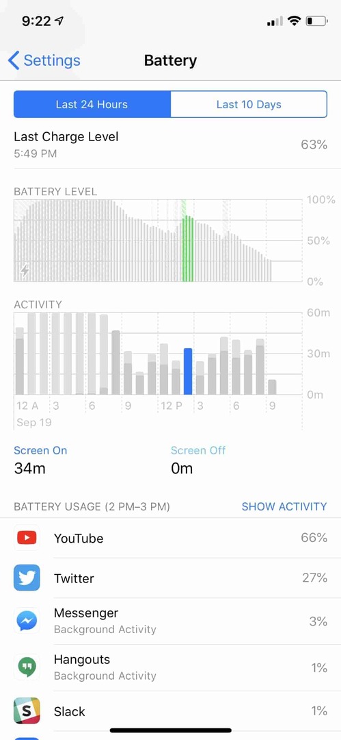 iOS 12 batteribruk