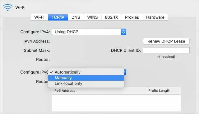 Skonfiguruj ręcznie IPv6 w Preferencjach systemu Mac Network