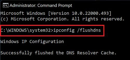 flushDNS-kommandoprompt