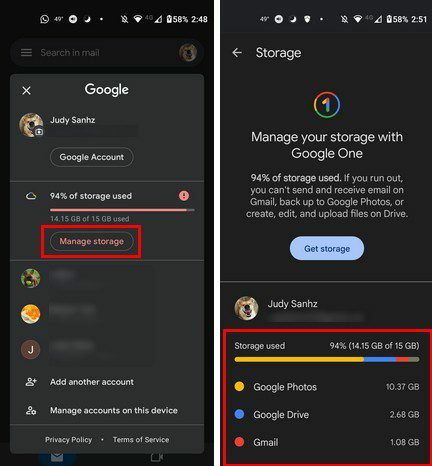 Android, verifique o armazenamento do Google