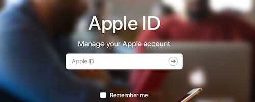 Apple ID pierakstīšanās lapas ekrānuzņēmums