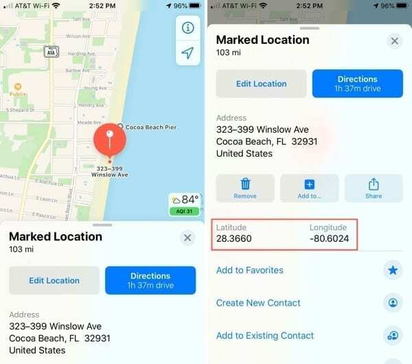 Χάρτες Προβολή συντεταγμένων GPS-iPhone