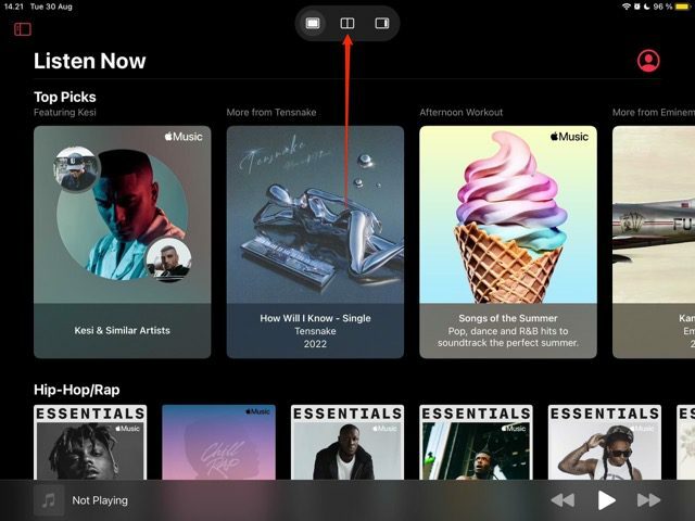 Capture d'écran montrant l'icône Split View sur iPad
