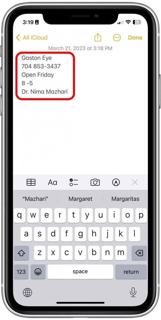Deretter limer du inn teksten hvor som helst du vanligvis vil lime inn tekst som i Notes-appen eller i Meldinger. Før du sender eller lagrer, sørg for å sjekke nøyaktighet og skrivefeil!