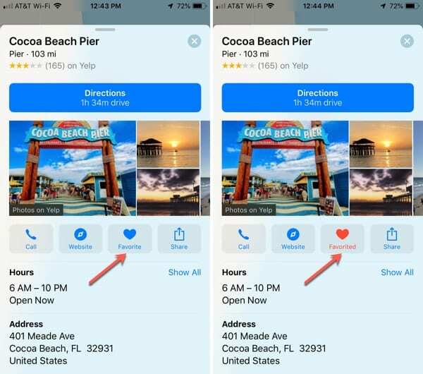 Lisää suosikkeja Apple Maps iPhone