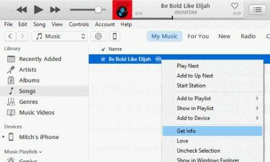 iTunes 12 Get Info Selection