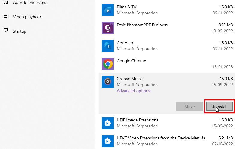 Afinstallation af apps på Windows 11 eller 10 for at reparere hukommelsesintegritet er slået fra Windows 11