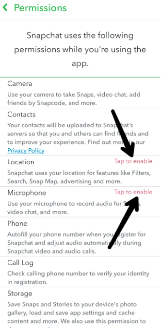 Omogočite dovoljenje za Snapchat