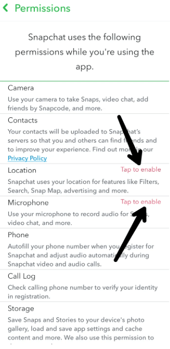 Увімкніть свій дозвіл Snapchat