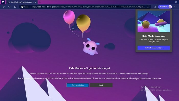 Website im Kindermodus für Edge blockiert