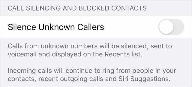 Silence Unknown Callers Настройки на iPhone Phone