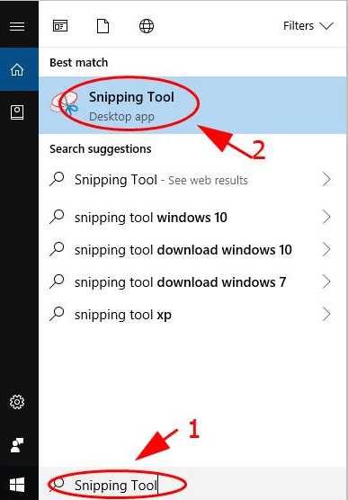 Ανοίξτε το εργαλείο Snipping από την αναζήτηση των Windows