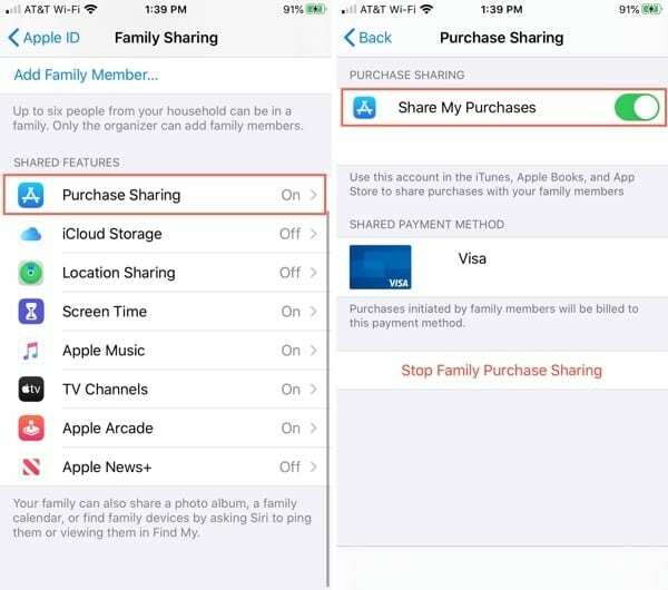 Активирайте споделяне на покупки за iPhone
