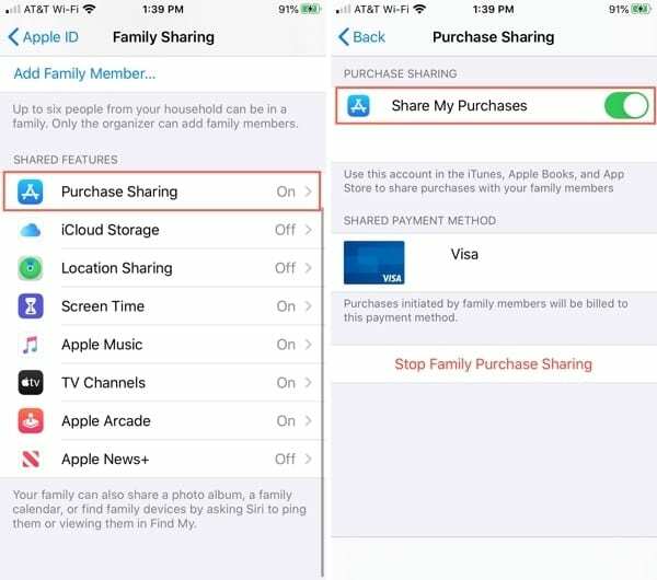 Activer le partage d'achat iPhone