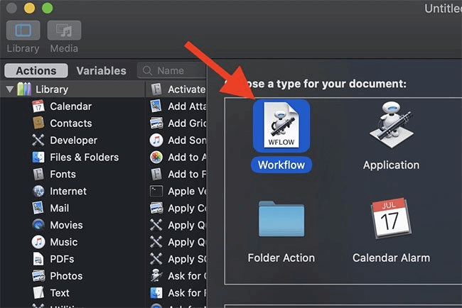 Selectați Workflow ca tip de document