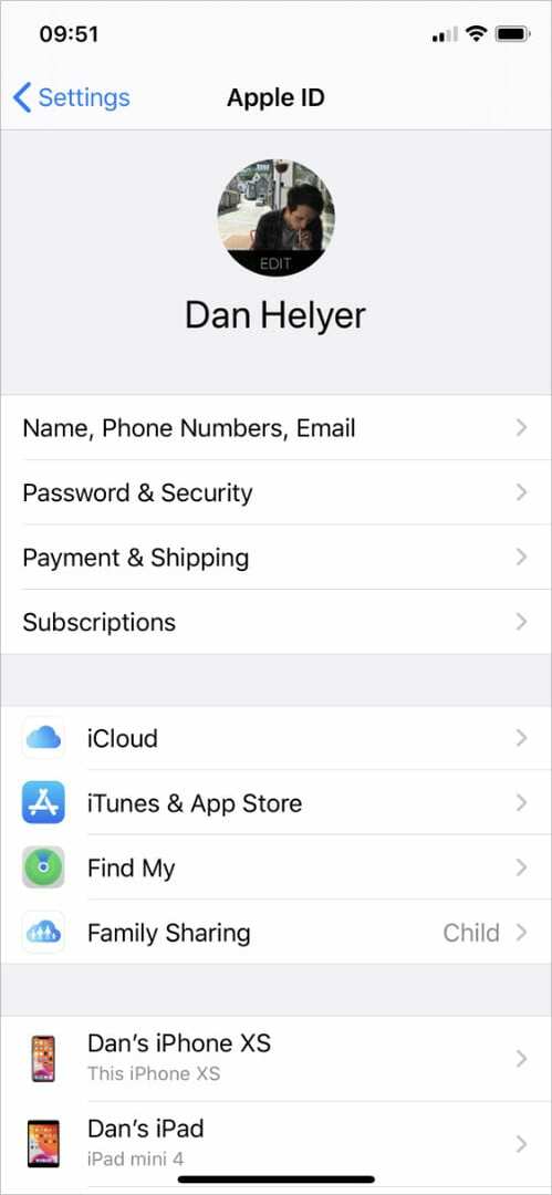 Ustawienia iPhone'a Apple ID