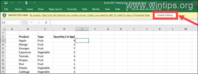 Excel 데이터 검색 활성화