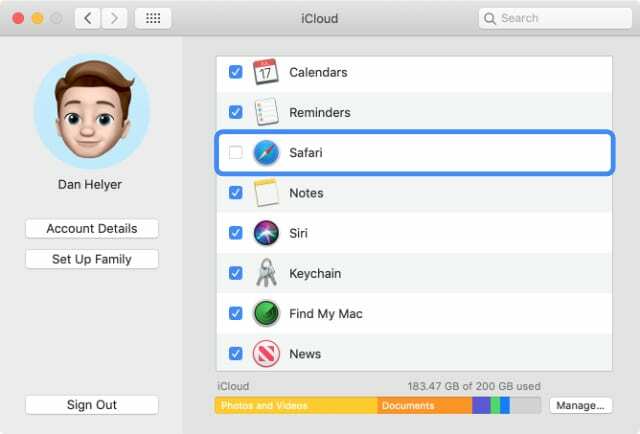 Synchronizace iCloud Safari v macOS