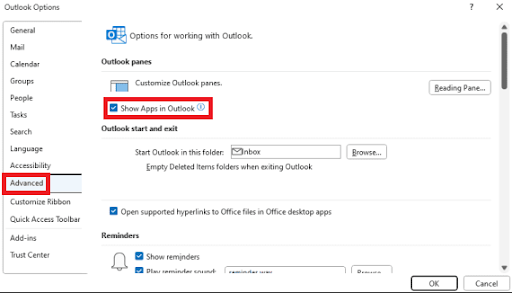 Afficher les applications dans Outlook