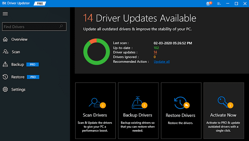 Bit Driver Updater će skenirati vaše računalo