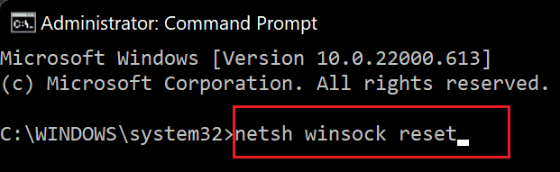 prompt de comando winsock-reset