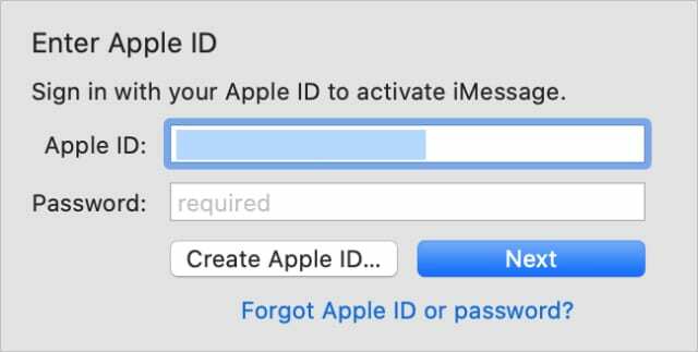 Страница входа Apple ID для сообщений на Mac