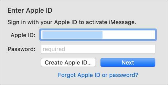 Apple ID pierakstīšanās lapa ziņojumiem Mac datorā