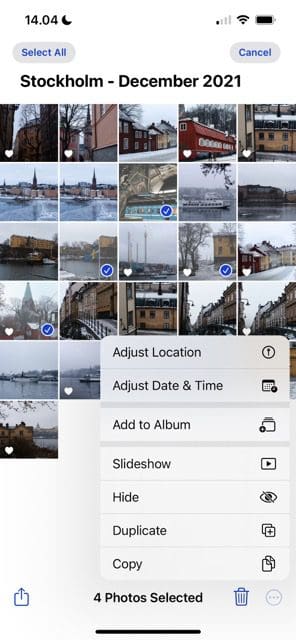 צילום מסך המראה כיצד להתאים מיקומי תמונות מרובים באייפון