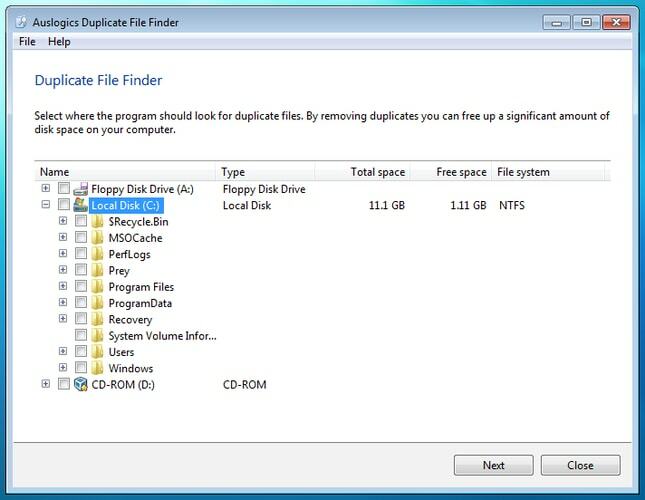 בחר מיקום עם Auslogics Duplicate File Finder