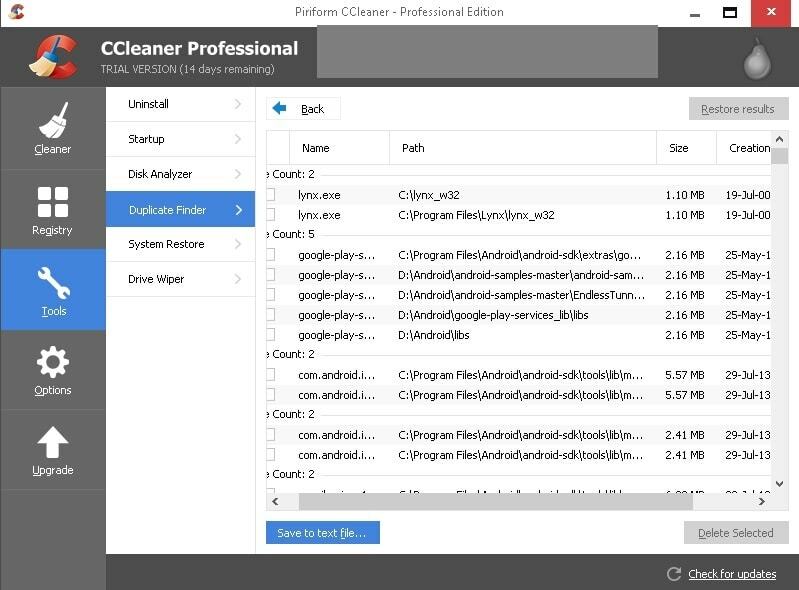 Pencari file duplikat CCleaner
