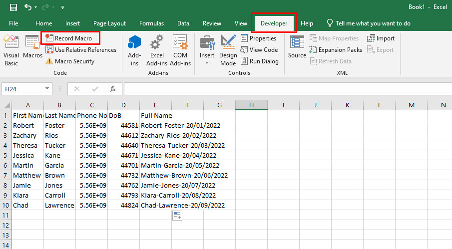 Optagelsesmakro i Excel
