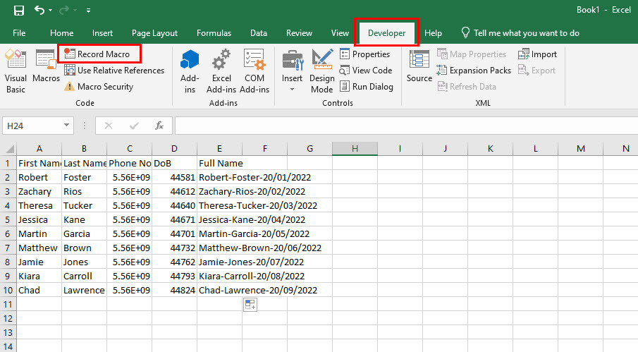 Makrokomandos įrašymas programoje Excel