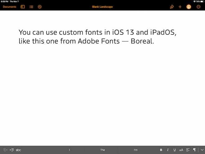 Fonturi personalizate iPadOS