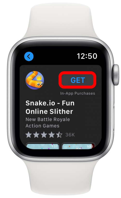 Tocca OTTIENI per scaricare un gioco per Apple Watch.