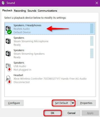 Pilih Headphone sebagai Perangkat Default untuk Pemutaran