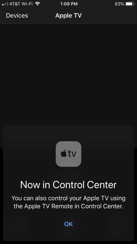 Apple TV Remote disponible para Control Center