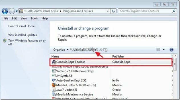 barra degli strumenti di uninstall-conduit-apps