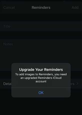 Negalima pridėti vaizdų prie „iOS 13“ priminimų