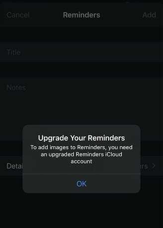 Tidak dapat menambahkan gambar ke Pengingat di iOS 13