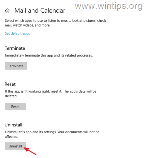 Disinstalla Mail e Calendario