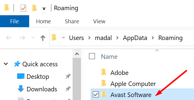 appdata delete avast