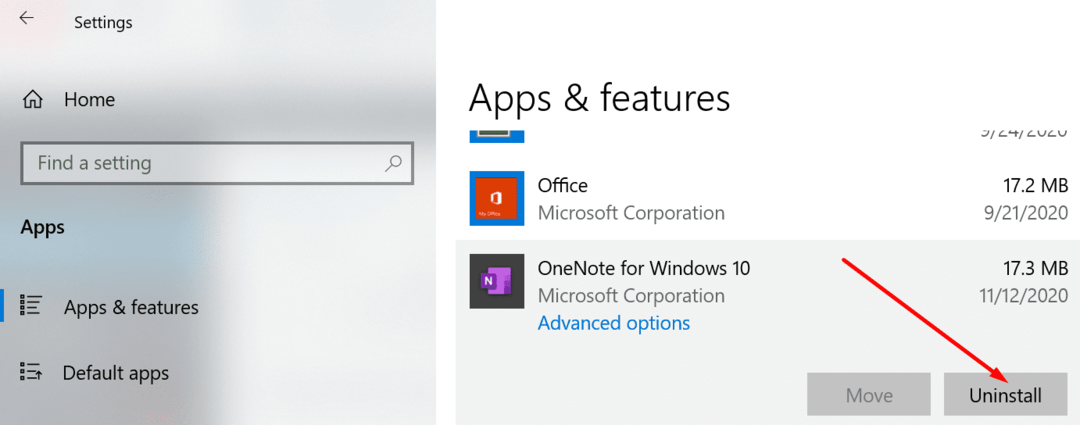 Pašalinkite „onenote“ programą „Windows 10“.